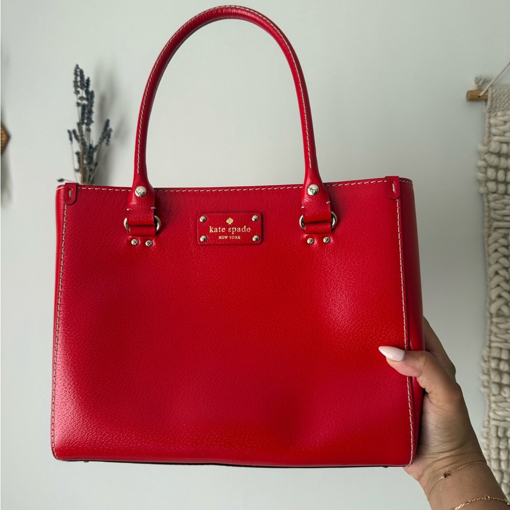 Kate Spade Red Structured Tote with Gold Hardware
